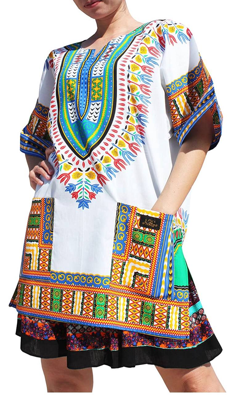 Short Mini Dress Summer Long Shirt African White
