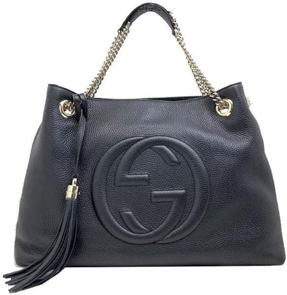 Gucci Soho 536196 Tote Bag, Black, Leather, Women's, Interlocking G, Fringe, Black