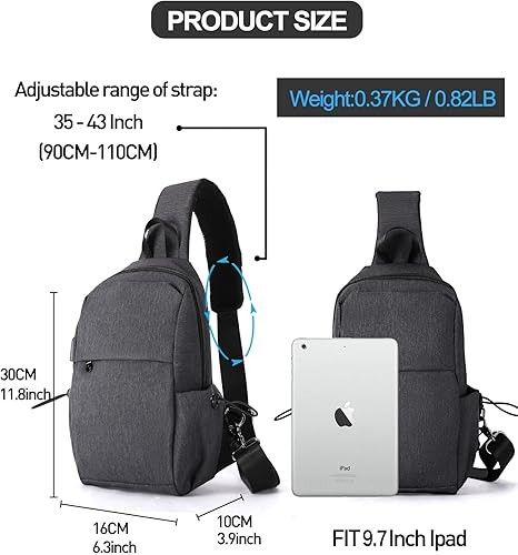 Small Black Sling Crossbody Backpack Shoulder Bag for Men Women, Lightweight One Strap Backpack Sling Bag Backpack for Hiking Walking Biking Travel Cycling Port-Nylon, Medium