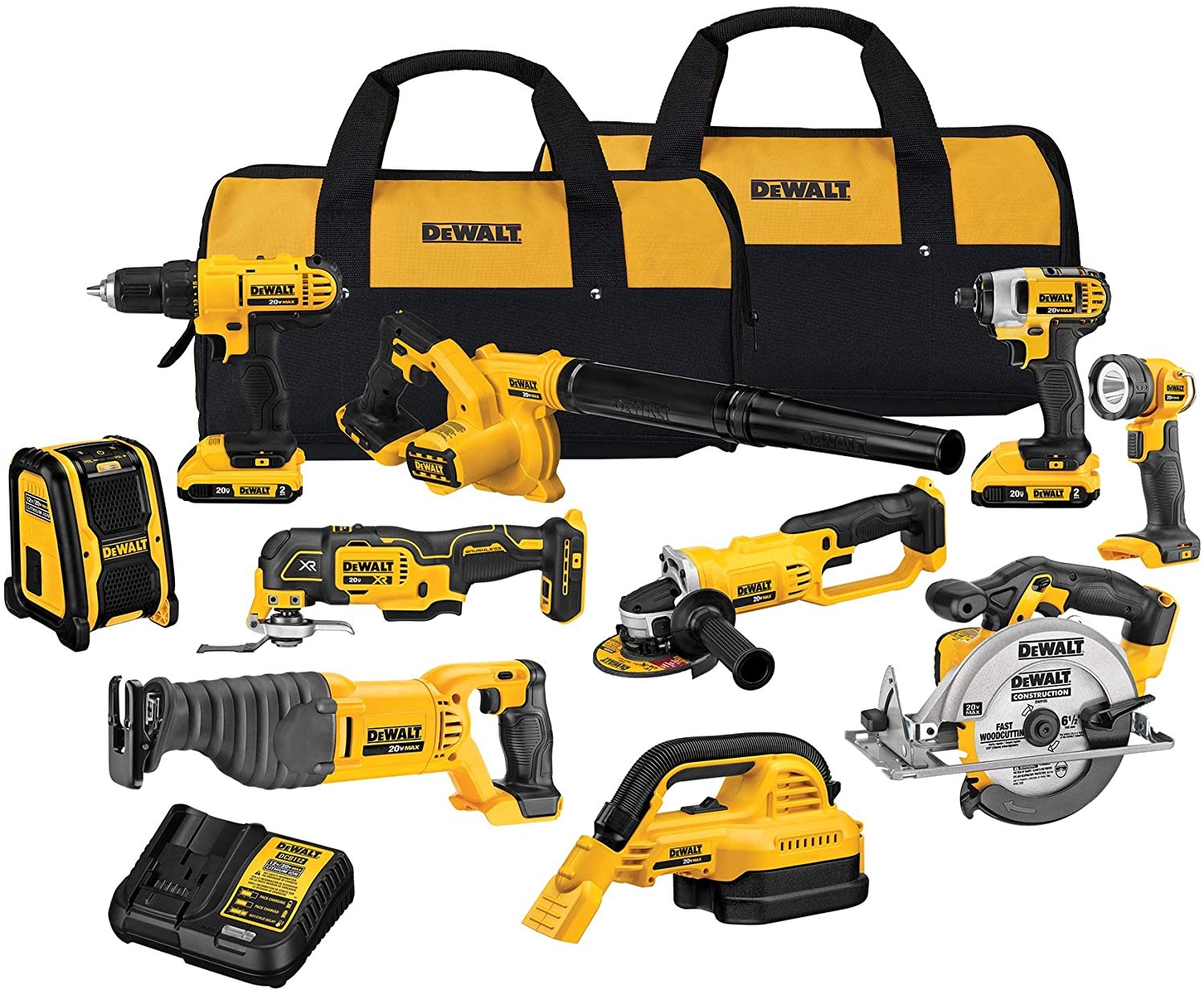 DEWALT 20V Max Cordless Drill Combo Kit, 10 Tools (DCK1020D2)